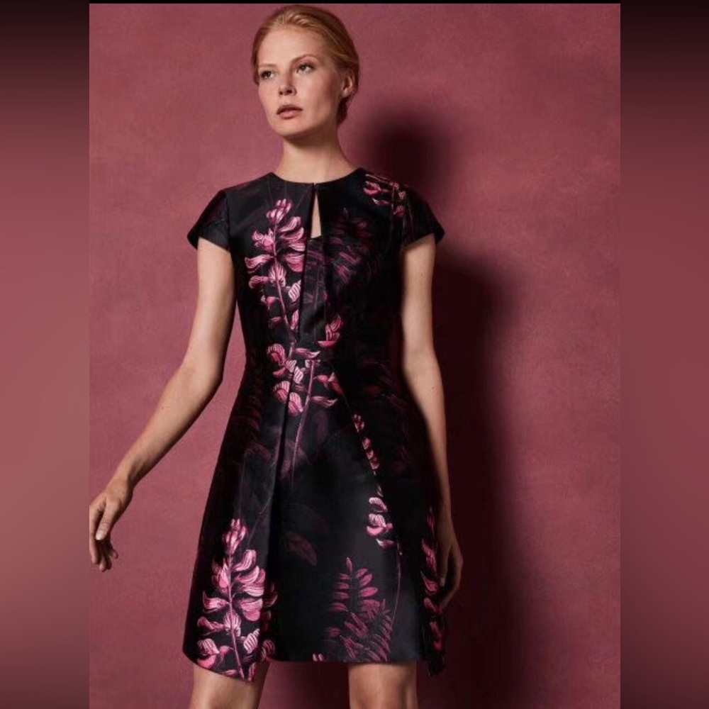 Ted Baker Jebby Splendor Jacquard Dress Black Fuschia Floral - Picture 4 of 13
